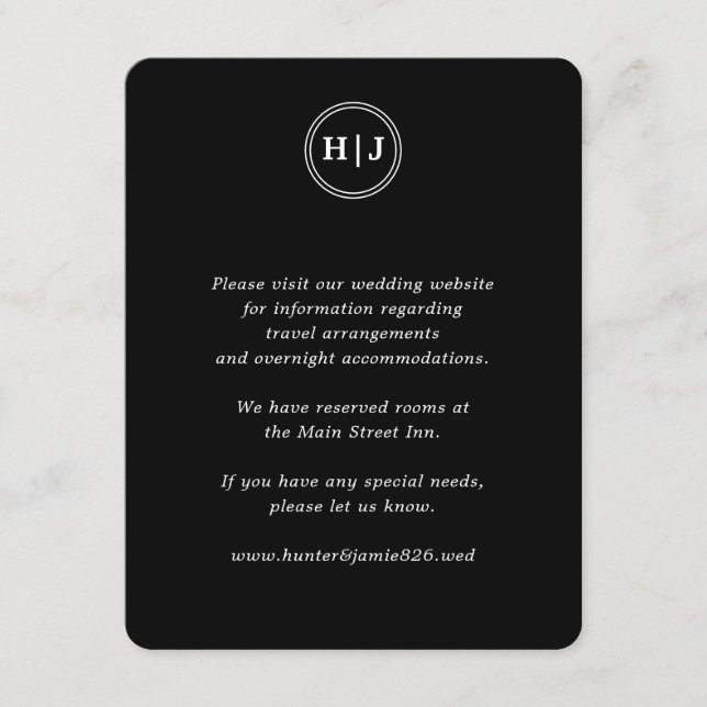 Carte D'accompagnement Mariage noir Monogramme moderne (Devant)