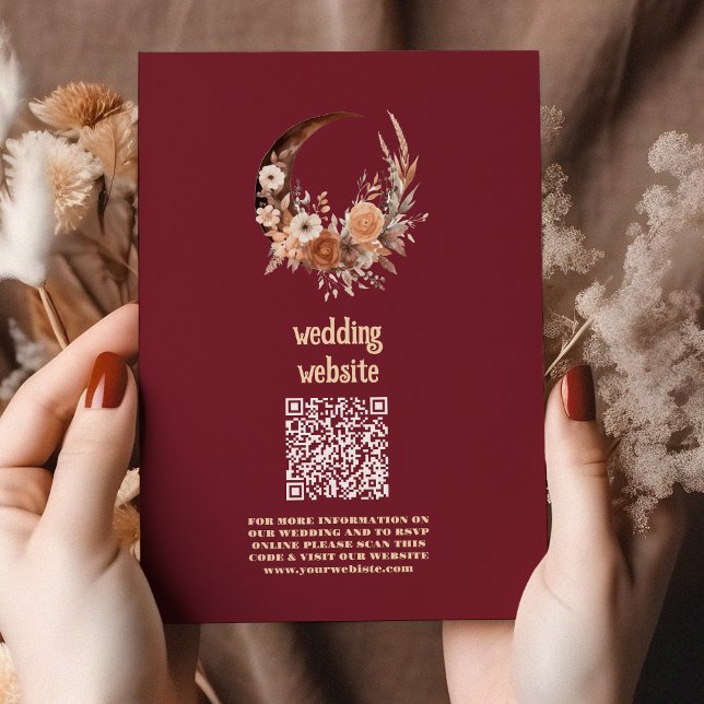 Carte D'accompagnement Mariage occidental floral Boho CODE QR (Créateur téléchargé)