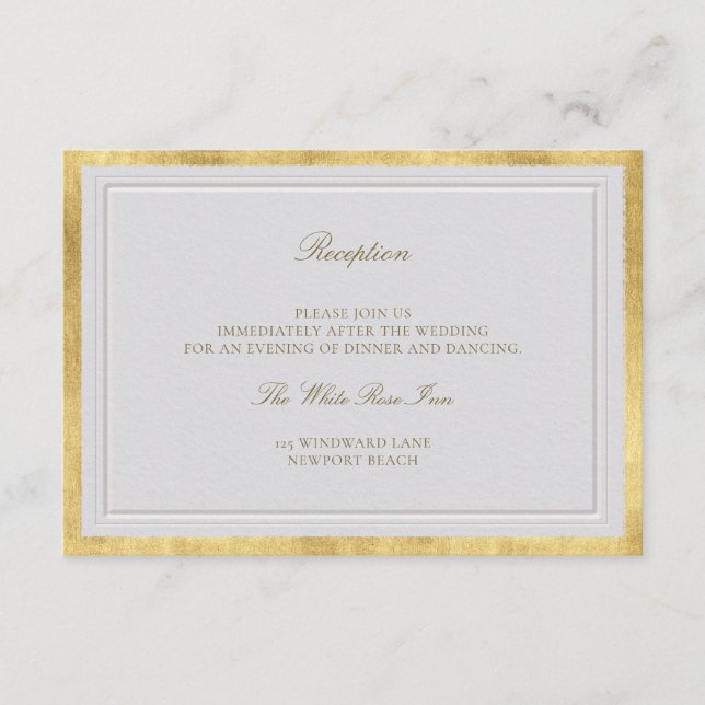 Carte D'accompagnement Mariage Or Élégant Formel de Réception (Devant)