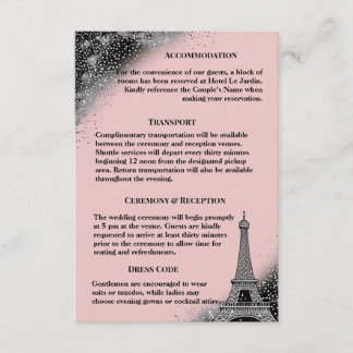Carte D'accompagnement Mariage Pailleté Rose Pâle Argenté Parisien Vintag