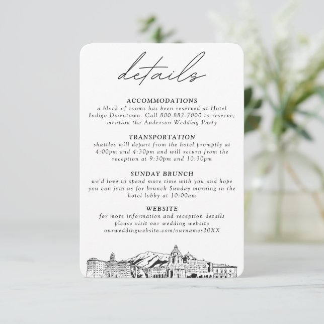 Carte D'accompagnement Mariage Pasadena Petits détails verticaux (Debout devant)
