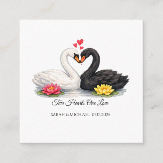 Carte D'accompagnement Mariage personnalisé Deux cœurs un amour Cygnes