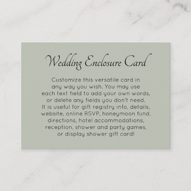 Carte D'accompagnement Mariage personnalisé, simple et polyvalent vert sa (Devant)