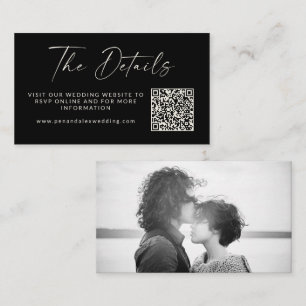 Carte D'accompagnement Mariage photo en noir simple Détails du code QR
