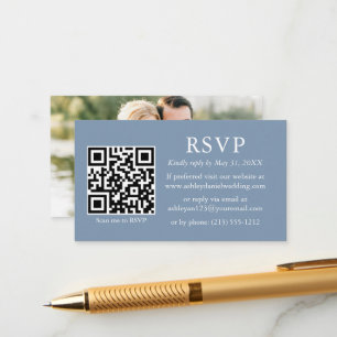 Carte D'accompagnement Mariage photo minimaliste QR RSVP Dusty Blue