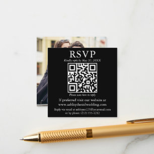 Carte D'accompagnement Mariage photo QR simple moderne noir RSVP