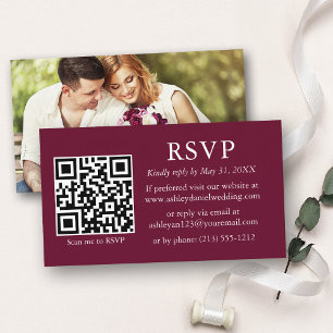 Carte D'accompagnement Mariage photo simple minimaliste QR Bourgogne RSVP