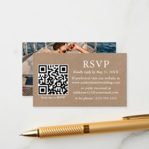Carte D'accompagnement Mariage photo simple minimaliste QR Kraft RSVP