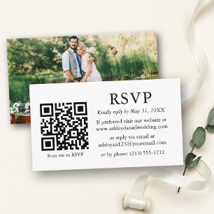 Carte D'accompagnement Mariage photo simple minimaliste QR RSVP