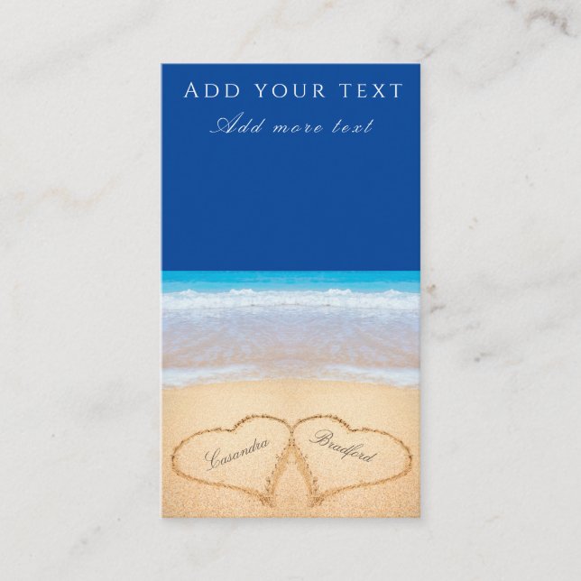 Carte D'accompagnement Mariage plage 2 Coeurs sable bleu foncé (Devant)