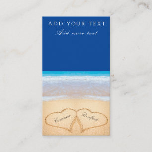 Carte D'accompagnement Mariage plage 2 Coeurs sable bleu foncé
