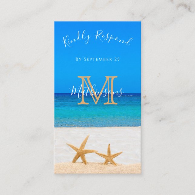 Carte D'accompagnement Mariage plage 2 Starfish dans Sand Rsvp (Devant)