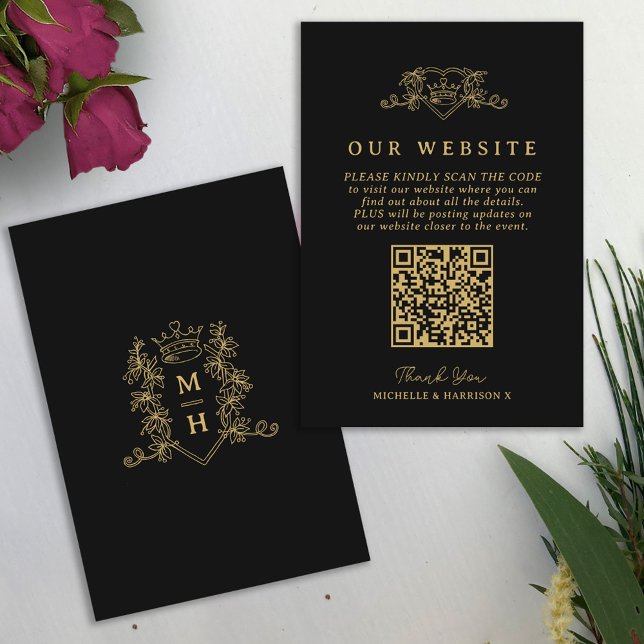 Carte D'accompagnement Mariage QR code site web amour couronne monographi (Créateur téléchargé)