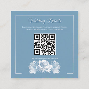 Carte D'accompagnement Mariage QR Info Calligraphie Bleu Poussiéreux