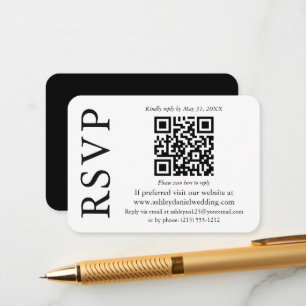 Carte D'accompagnement Mariage QR moderne et élégant noir blanc noir RSVP