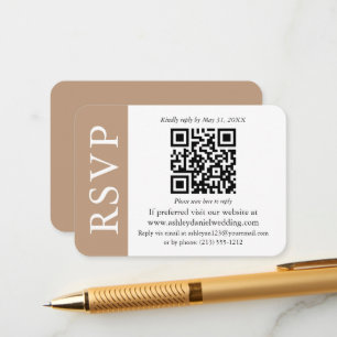 Carte D'accompagnement Mariage QR moderne RSVP Taupe et blanc