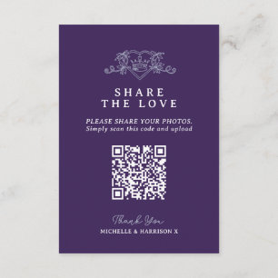 Carte D'accompagnement Mariage QR partage coeur d'amour couronne monogram