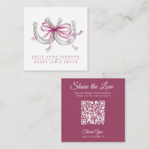 Carte D'accompagnement Mariage QR partager l'amour ruban rose fers à chev