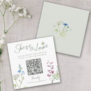 Carte D'accompagnement Mariage QR photo partage fleur sauvage monogramme