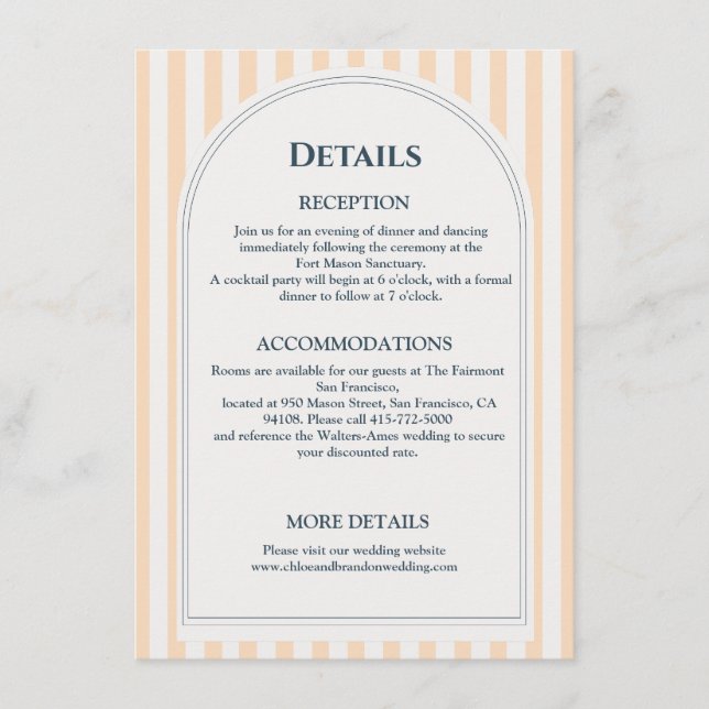 Carte D'accompagnement Mariage rayé pêche et crème  (Devant)