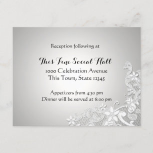 Carte D'accompagnement Mariage Réception Blanc Dentelle Vintage Argent
