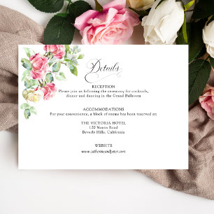 Carte D'accompagnement Mariage romantique aux roses en aquarelle rose pou
