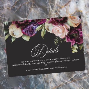 Carte D'accompagnement Mariage Romantique Fleurie Sombre Noir Bourgogne
