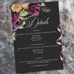 Carte D'accompagnement Mariage Romantique Floral Noir Burgundy Sombre