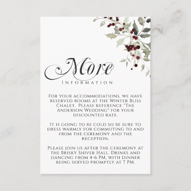 Carte D'accompagnement Mariage Ronce de Hiver Plus d'Information (Devant)