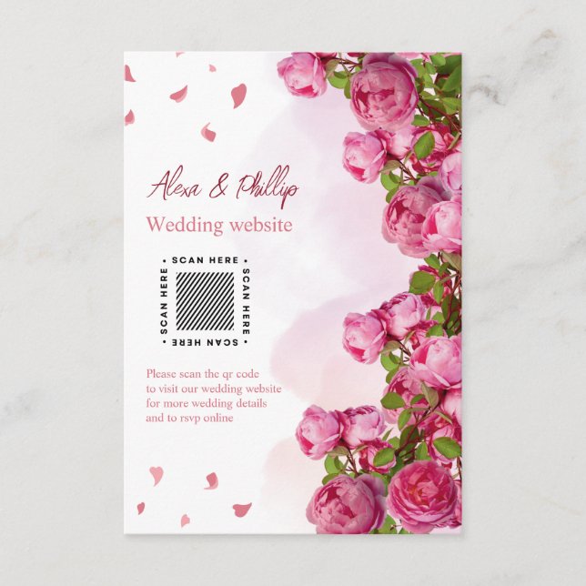 Carte D'accompagnement Mariage rose Elegant Fleurs (Devant)