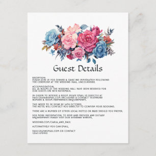 Carte D'accompagnement Mariage rose et bleu Floral Détails de l'invité