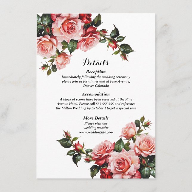 Carte D'accompagnement Mariage rose et rouge foncé moody (Devant)