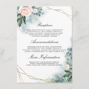 Carte D'accompagnement Mariage rose Floral Détails Information Invité
