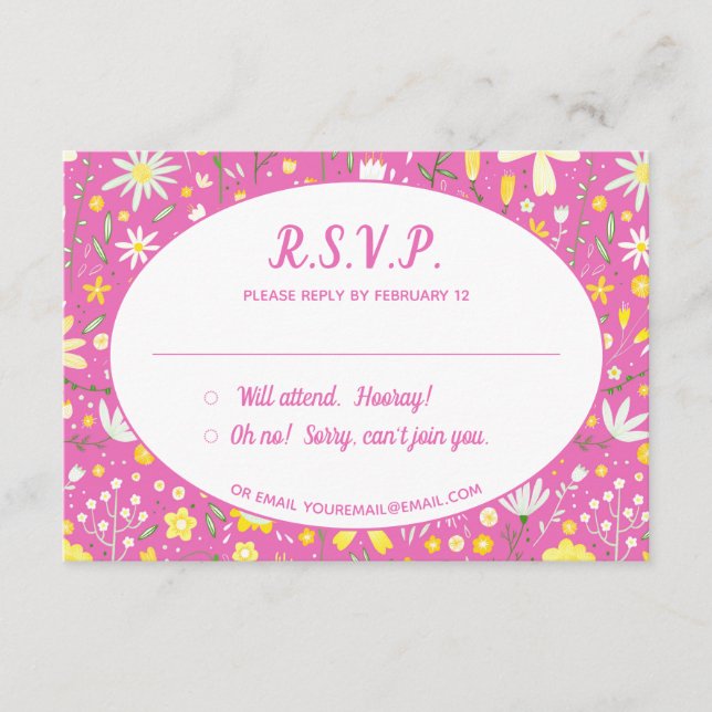 Carte D'accompagnement Mariage rose floral moderne RSVP (Devant)