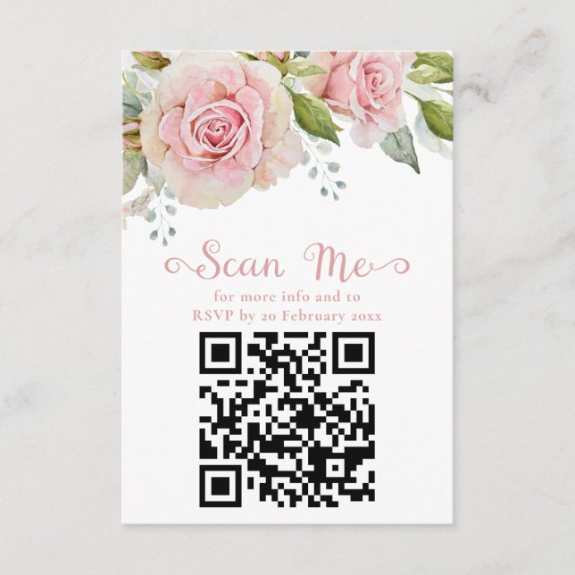 Carte D'accompagnement Mariage rose floral RSVP QR (Devant)