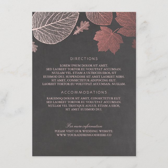 Carte D'accompagnement Mariage rose Gold Feuilles Chalk Détails (Devant)