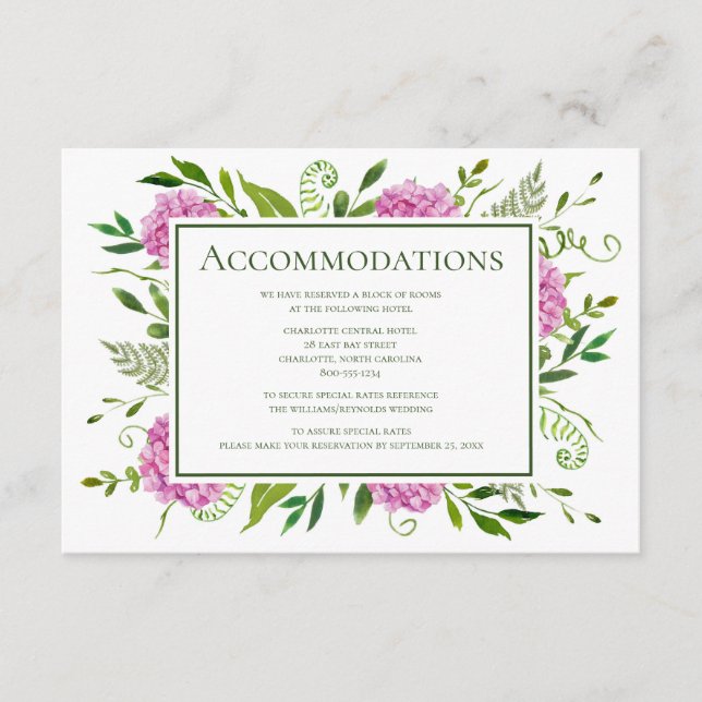 Carte D'accompagnement Mariage rose Hydrangea (Devant)