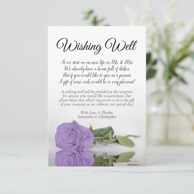 Carte D'accompagnement Mariage Rose Lavender Purple Souhaitant Poème Bien (Debout devant)