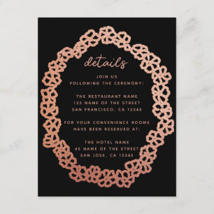 Carte D'accompagnement Mariage rose noir Détails Rose Gold Wreath