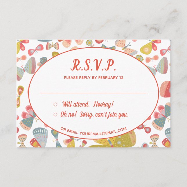 Carte D'accompagnement Mariage rose papillon RSVP (Devant)