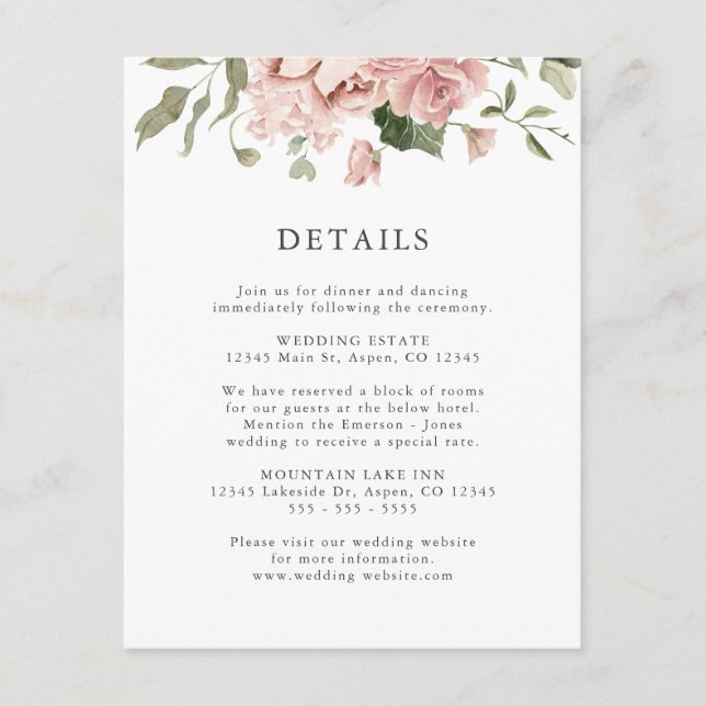 Carte D'accompagnement Mariage rose Roses (Devant)