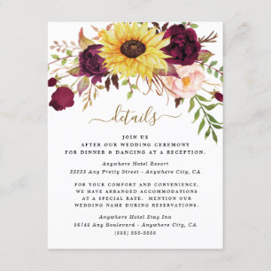 Carte D'accompagnement Mariage Rose Sunflower Bourgogne Gold Blush Peony