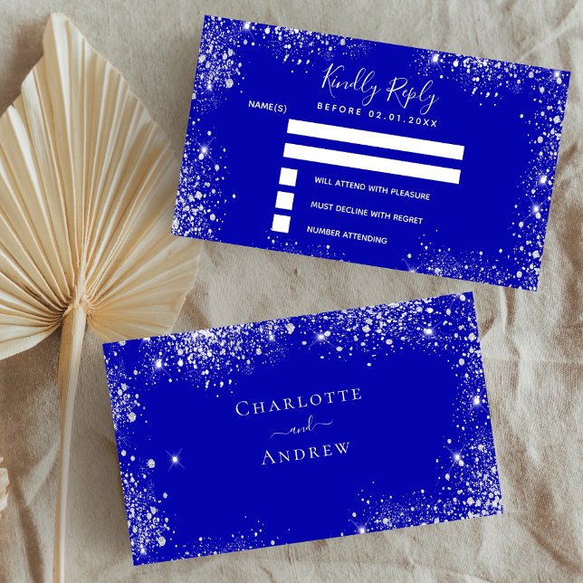 Carte D'accompagnement Mariage Royal bleu argent parties scintillant RSVP (Créateur téléchargé)