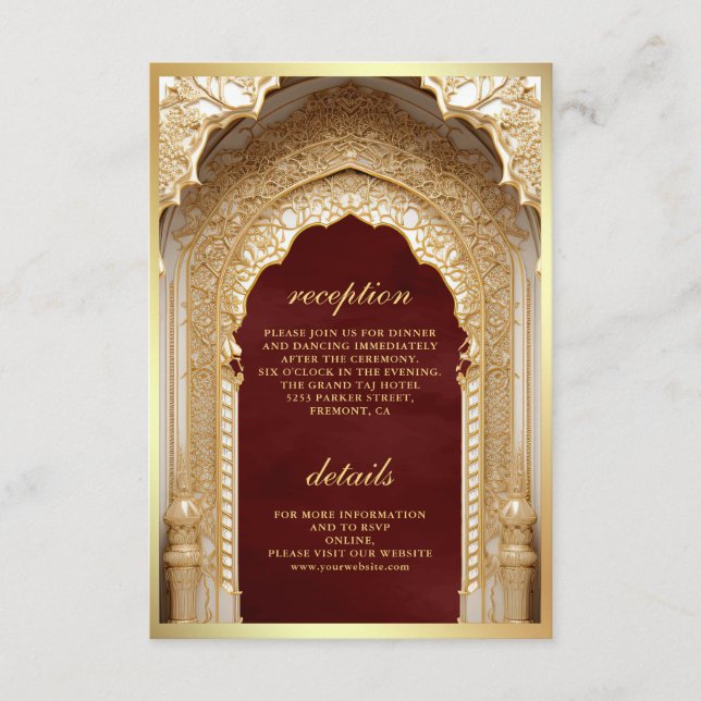 Carte D'accompagnement Mariage Royal Gold Arch Maroon (Devant)