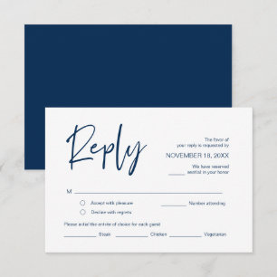 Carte D'accompagnement Mariage RSVP, avec options de repas, scénario bleu