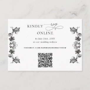 Carte D'accompagnement Mariage RSVP de code QR Floral Blanc et Noir