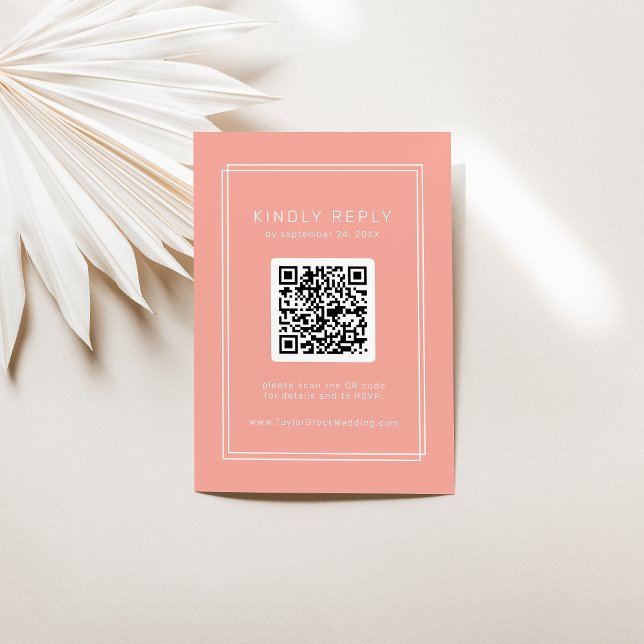 Carte D'accompagnement Mariage RSVP de code QR Peach minimal (AVERY Minimal Blush Peach QR Code RSVP Wedding Enclosure Card)