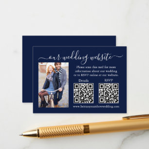 Carte D'accompagnement Mariage RSVP Détails Photo 2 QR Bleu