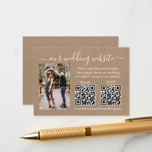 Carte D'accompagnement Mariage RSVP Détails Photo 2 QR Kraft