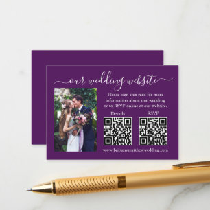 Carte D'accompagnement Mariage RSVP Détails Photo 2 QR Purple